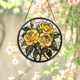 Personalized Rose Flower Glass Suncatcher for Window Floral Stained Glass Ornament Romantic Gift for Mom or Grandma